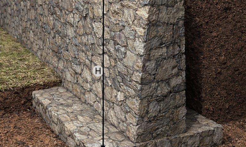 Muro de arrimo de gravidade em pedra contendo aterro