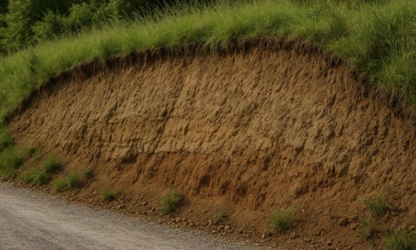Talude de corte em solo às margens de estrada de terra